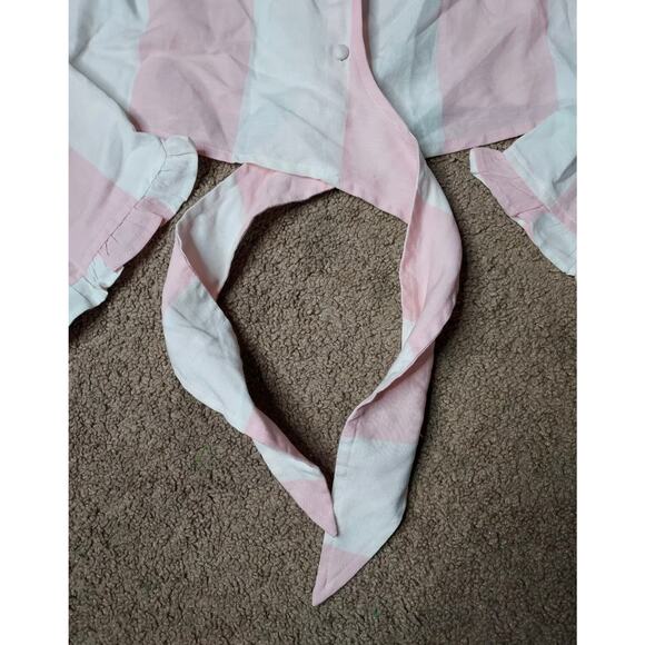 New Women's Frankie + Dash Size 12 Striped Pink Button Up Crop Top - Picture 2 of 6